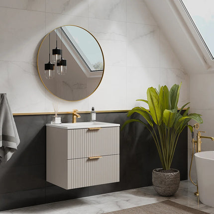 Meuble sous vasque rainuré avec 2 tiroirs - Beige - 60 cm - ZEVARA