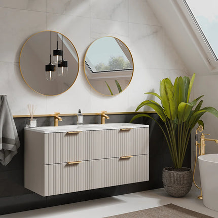 Meuble sous vasque strié avec 4 tiroirs - Beige - 120 cm - ZEVARA