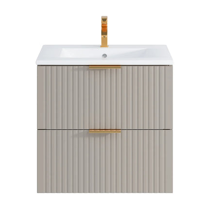 Meuble de salle de bain rainuré avec vasque à encastrer - Beige - 60 cm - ZEVARA
