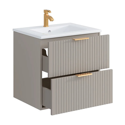 Meuble de salle de bain rainuré avec vasque à encastrer - Beige - 60 cm - ZEVARA