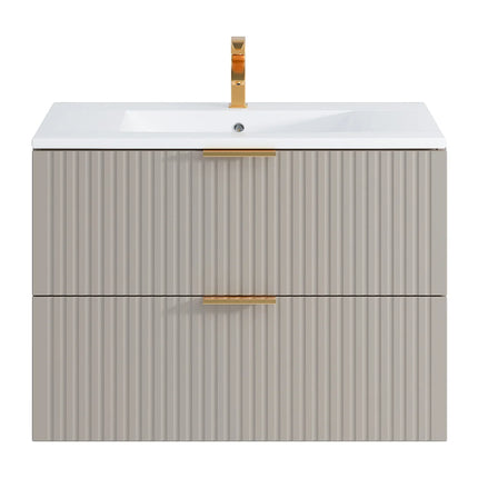 Meuble de salle de bain rainuré avec vasque à encastrer - Beige - 80 cm - ZEVARA