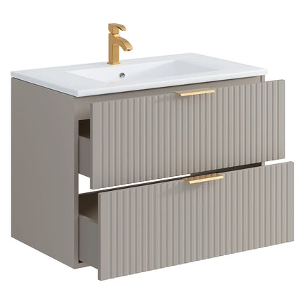Meuble de salle de bain rainuré avec vasque à encastrer - Beige - 80 cm - ZEVARA