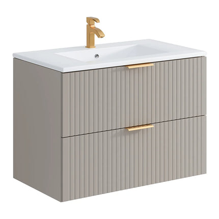 Meuble de salle de bain rainuré avec vasque à encastrer - Beige - 80 cm - ZEVARA