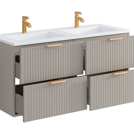 Meuble de salle de bain rainuré avec vasque à encastrer - Beige - 120 cm - ZEVARA