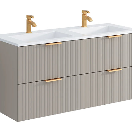 Meuble de salle de bain rainuré avec vasque à encastrer - Beige - 120 cm - ZEVARA