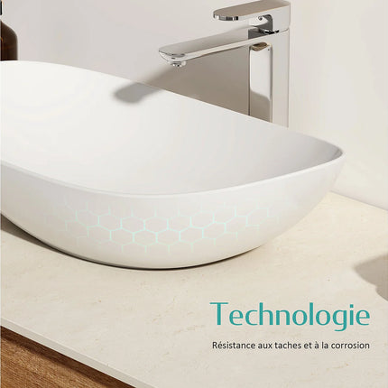 Lavabo à poser en céramique avec vasque ovale - blanc - 41,5 cm - DS CONCEPT