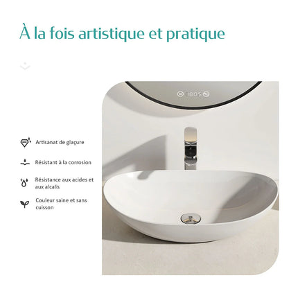Lavabo à poser en céramique avec vasque ovale - blanc - 41,5 cm - DS CONCEPT