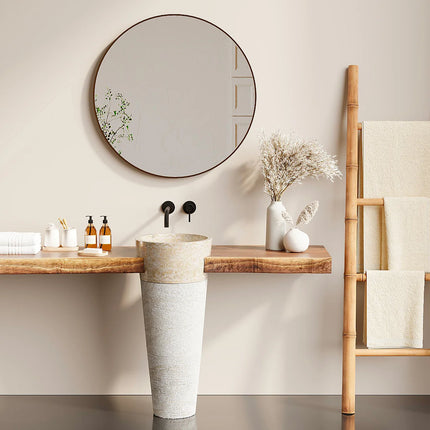 Vasque sur pied en marbre crème avec vasque ronde - 40 cm - LANTA