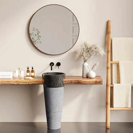 Vasque sur pied en marbre crème avec vasque ronde - 40 cm - LANTA