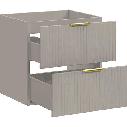 Meuble sous vasque rainuré avec 2 tiroirs - Beige - 60 cm - ZEVARA