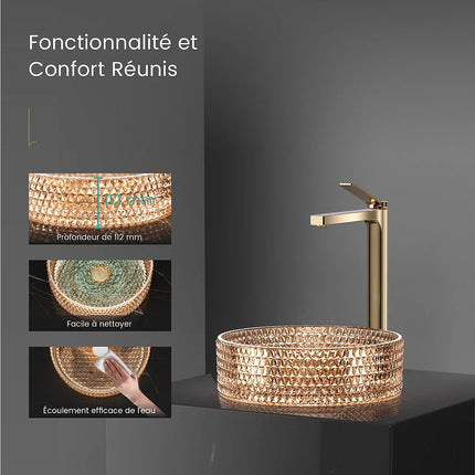 Lavabo à poser design cylindrique en verre trempé transparent - 36 cm - DS CONCEPT