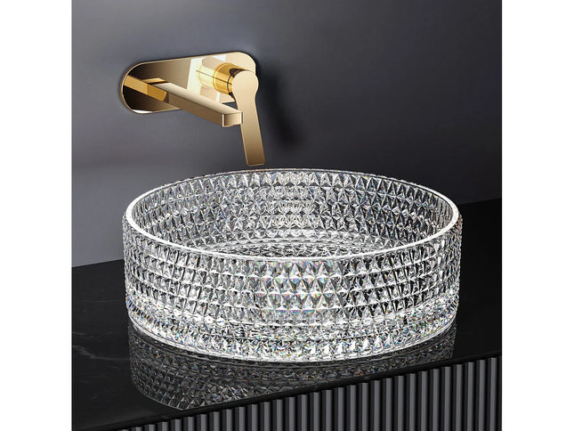 Lavabo à poser design cylindrique en verre trempé transparent - 36 cm - DS CONCEPT