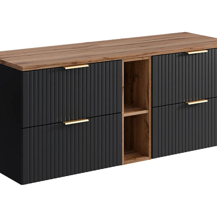 Meuble sous vasque suspendu strié avec niches - Naturel clair - 140 cm - ZEVARA
