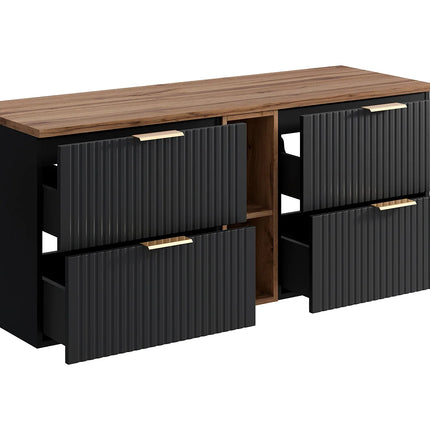 Meuble sous vasque suspendu strié avec niches - Naturel clair - 140 cm - ZEVARA