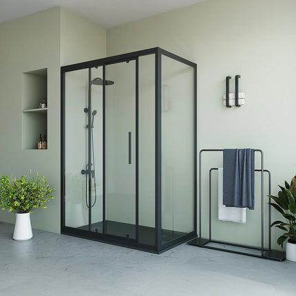 Paroi de douche style industriel avec porte coulissante - Noir mat - 140 cm - TORONI