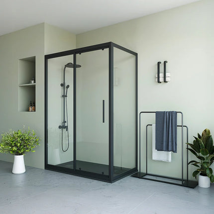 Paroi de douche style industriel avec porte coulissante - Noir mat - 140 cm - TORONI