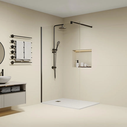 Paroi de douche à l'italienne design épuré avec verre anti-calcaire - Noir mat - 120 cm - DAREN
