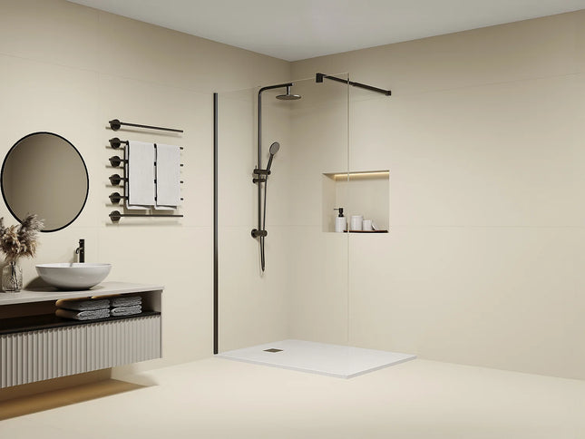 Paroi de douche à l'italienne design épuré avec verre anti-calcaire - Noir mat - 120 cm - DAREN