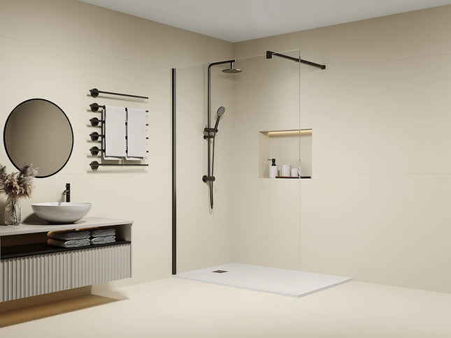 Paroi de douche à l'italienne design industriel noir mat - 140 cm - DAREN