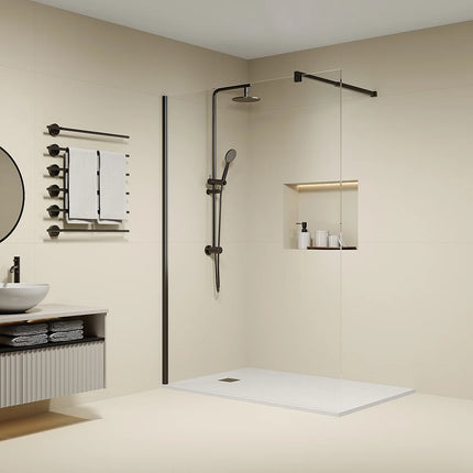 Paroi de douche design industriel avec barre de fixation ajustable - Doré - 140 cm - DAREN