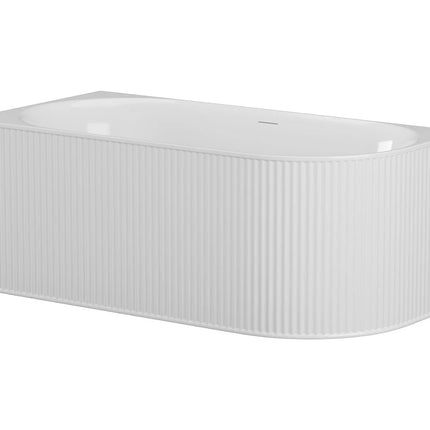 Baignoire d'angle striée avec tablier mat - Blanc - 170 cm - BARBORI