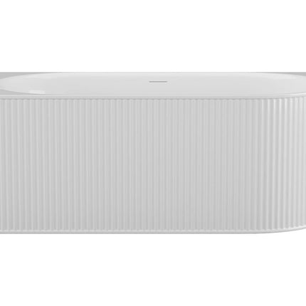 Baignoire asymétrique striée avec tablier fixe - Blanc mat - 150 cm - BARBORI