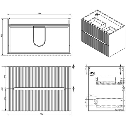Meuble de salle de bain suspendu rainuré sans vasque - Terracotta - 120 cm - Les éphémères
