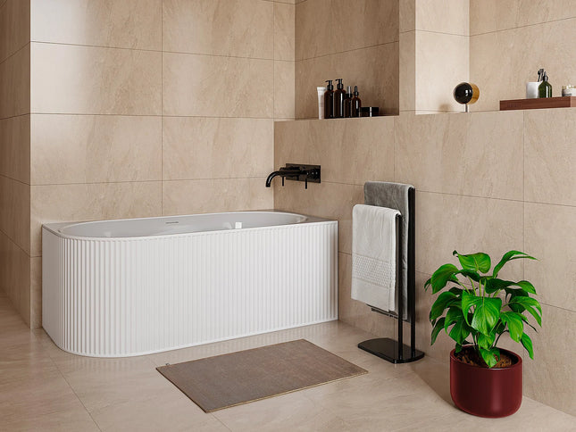 Baignoire asymétrique striée avec tablier mat - Blanc - 170 cm - BARBORI