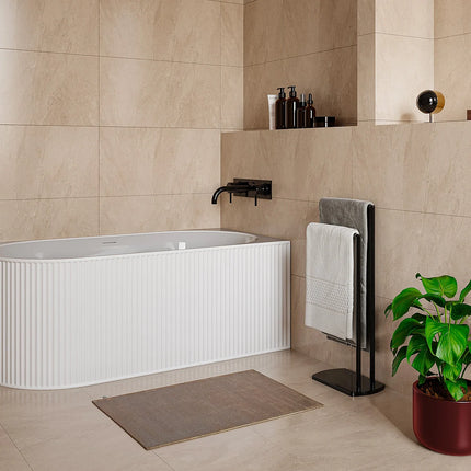 Baignoire asymétrique striée à poser - Blanc mat - 150 cm - BARBORI
