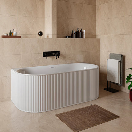 Baignoire semi îlot striée - Blanc mat - 80 cm - BARBORI