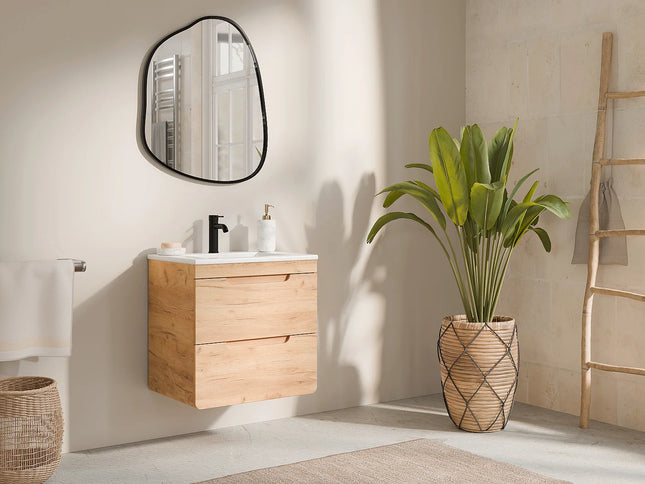 Meuble sous vasque suspendu avec vasque à encastrer - naturel clair et blanc - 60 cm - ARUBA