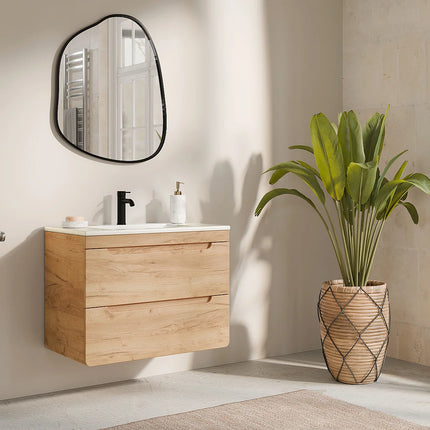Meuble de salle de bain suspendu stratifié avec vasque à encastrer - Beige - 80 cm - ARUBA