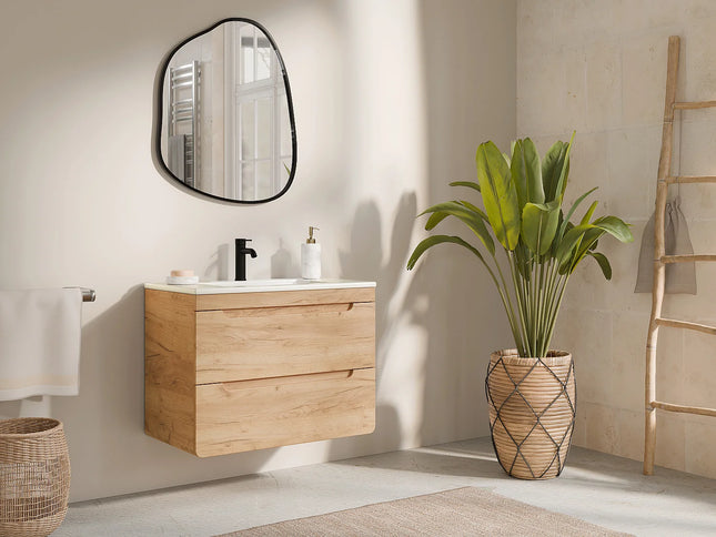 Meuble de salle de bain suspendu stratifié avec vasque à encastrer - Beige - 80 cm - ARUBA
