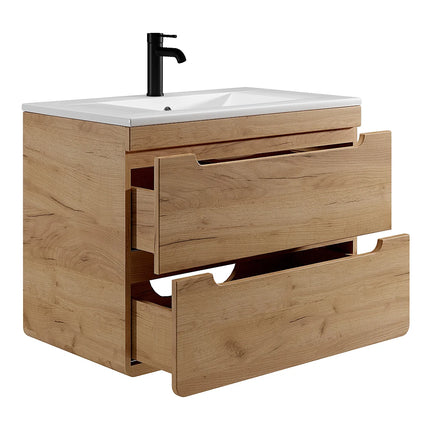 Meuble de salle de bain suspendu avec vasque à encastrer - Naturel clair et blanc - 80 cm - ARUBA