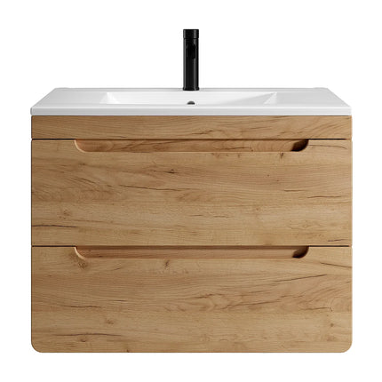 Meuble de salle de bain suspendu avec vasque à encastrer - Naturel clair et blanc - 80 cm - ARUBA