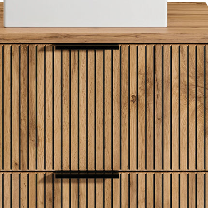 Meuble de salle de bain strié avec vasque à poser carrée - Naturel clair - 80 cm - Espace pro