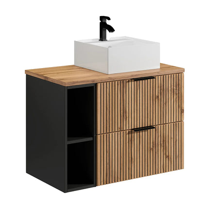 Meuble de salle de bain strié avec vasque à poser carrée - Naturel clair - 80 cm - Espace pro