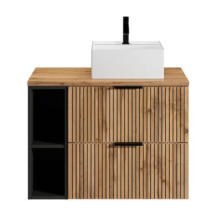 Meuble de salle de bain strié avec vasque à poser carrée - Naturel clair - 80 cm - Espace pro