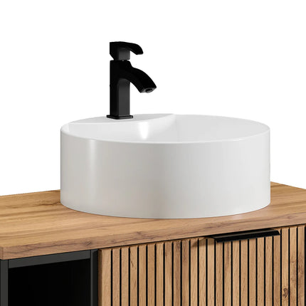 Meuble de salle de bain strié avec vasque à poser ronde - Naturel clair - 80 cm - Espace pro
