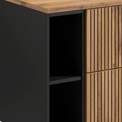 Meuble de salle de bain strié avec vasque à poser ronde - Naturel clair - 80 cm - Espace pro