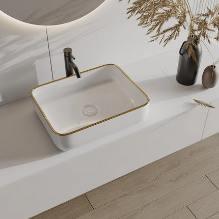 Vasque à poser rectangulaire finition brillante avec vasque en céramique - Blanc - 50 cm - Les Essentiels DS CONCEPT
