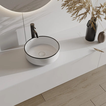 Vasque à poser ronde design épuré avec vasque en céramique - Blanc - 36 cm - LENISO II