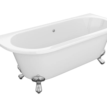 Baignoire semi-îlot rétro avec pieds en aluminium argenté - Blanche - 170 cm - SPARUS