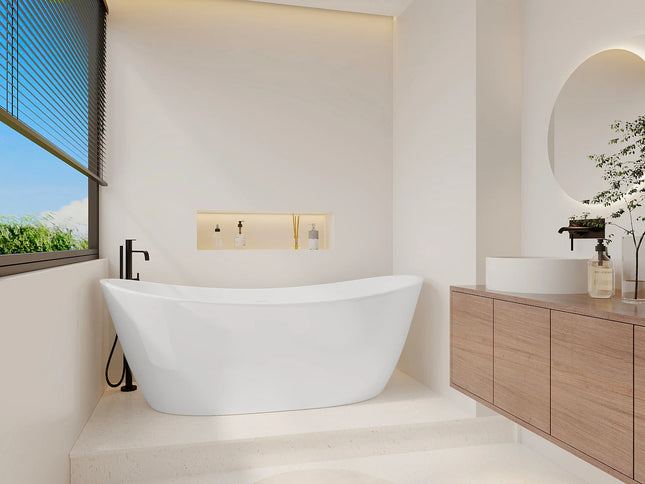 Baignoire îlot ovale à poser - Blanc brillant - 190 cm - BORAZA