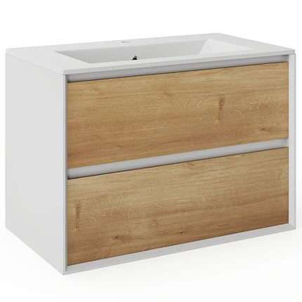 Meuble de salle de bain industriel avec vasque à encastrer - Blanc et naturel clair - 80 cm - Les éphémères