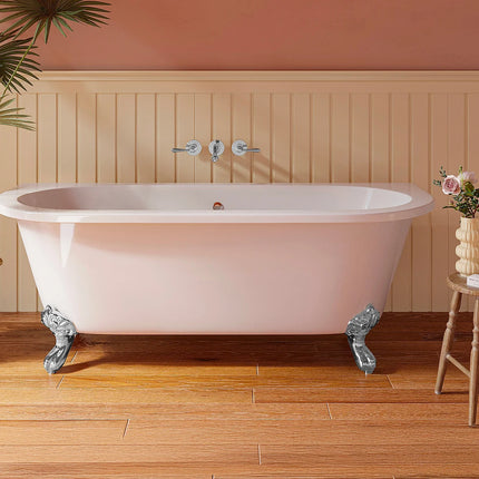 Baignoire semi-îlot rétro avec pieds en aluminium argenté - Blanche - 170 cm - SPARUS