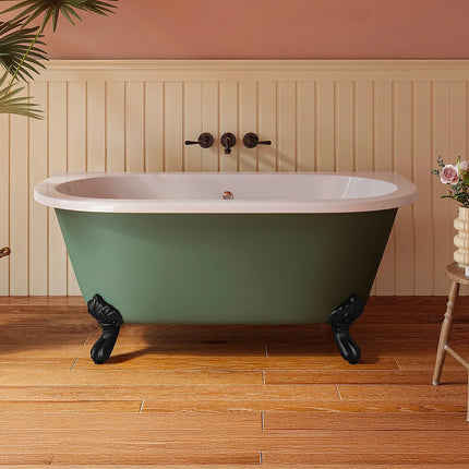 Baignoire semi-îlot rétro avec pieds pattes d’aigle - Vert mat - 150 cm - SPARUS
