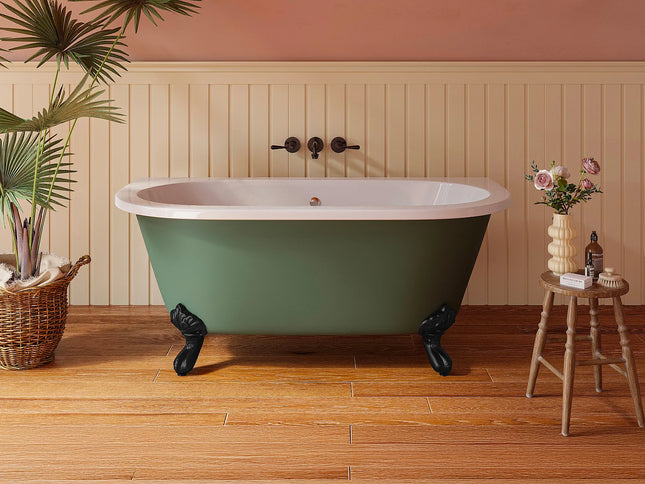 Baignoire semi-îlot rétro avec pieds pattes d’aigle - Vert mat - 150 cm - SPARUS