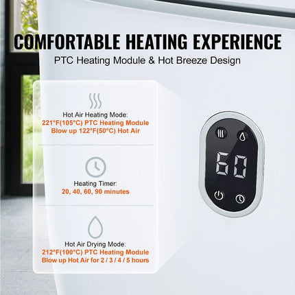 Chauffe-serviettes électrique 35L avec écran LED et minuterie - Blanc - 37 cm