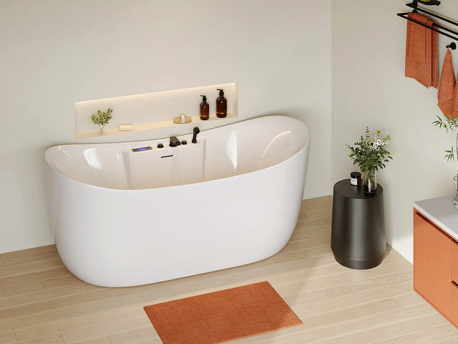Baignoire balnéo asymétrique avec LED multicolores - Blanche - 180 cm - BOLAZA